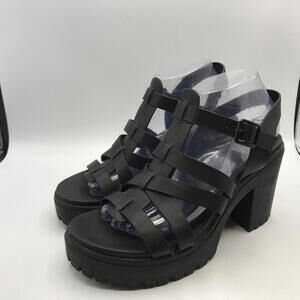 Mia Tira Black Block Heeled Sandals Platform Slingback Size 9 Strappy Open Toe